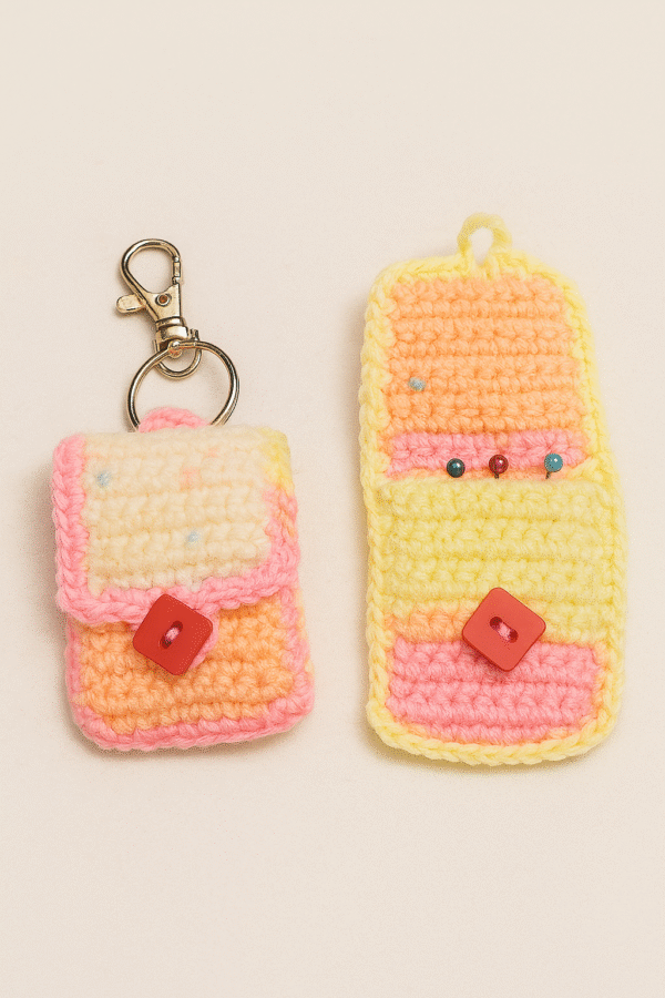 handmade crochet hijab pin organizer with keychain – compact & colorful pouch