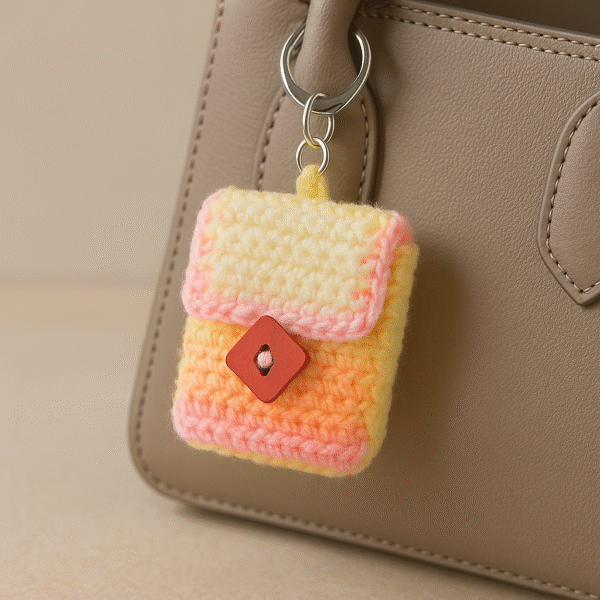 handmade crochet hijab pin organizer with keychain – compact & colorful pouch