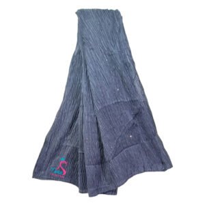 A Steely Gray Sequence Embroidered Crinkle Cotton Hijab Scarf featuring vertical textured crinkles and small sparkling sequins throughout the fabric.