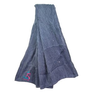 A Steely Gray Sequence Embroidered Crinkle Cotton Hijab Scarf featuring vertical textured crinkles and small sparkling sequins throughout the fabric.