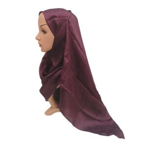 Self Textured Embossed Muna Satin Hijab Scarf Stole-Eggplant Purple