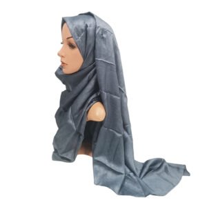 Self Textured Embossed Muna Satin Hijab Scarf Stole-Grey