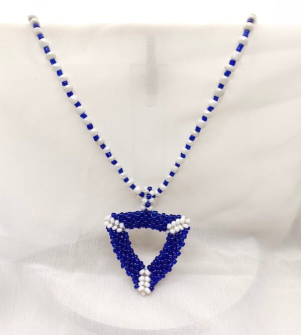 Azure Handmade Beaded Necklace | Blue & White Triangle Pendant