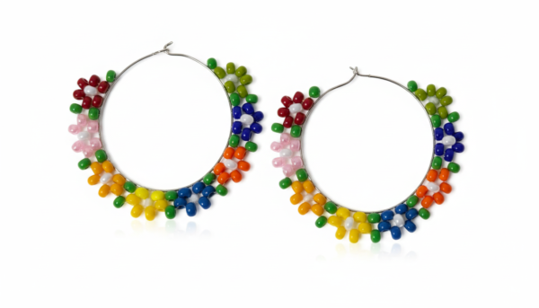 1764252008327 Colorful Beaded Floral Hoop Earrings | Statement Summer Festival Jewellery