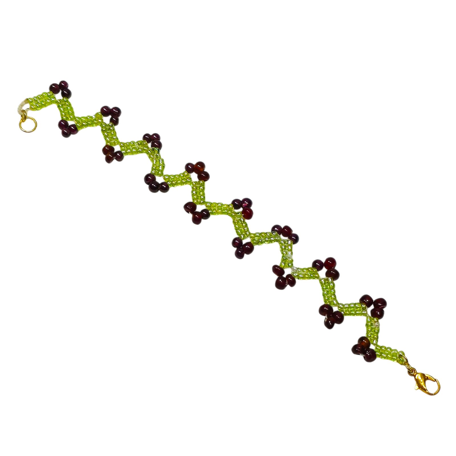 Grape Vine Beaded Bracelet | Green & Burgundy Artisan Jewelry - Image 2