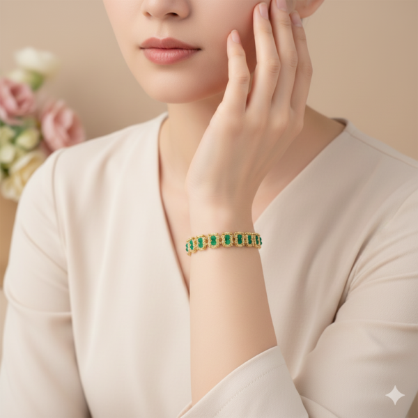 1764947674094 Emerald Glow Beaded Bracelet | Green & Gold Jewelry