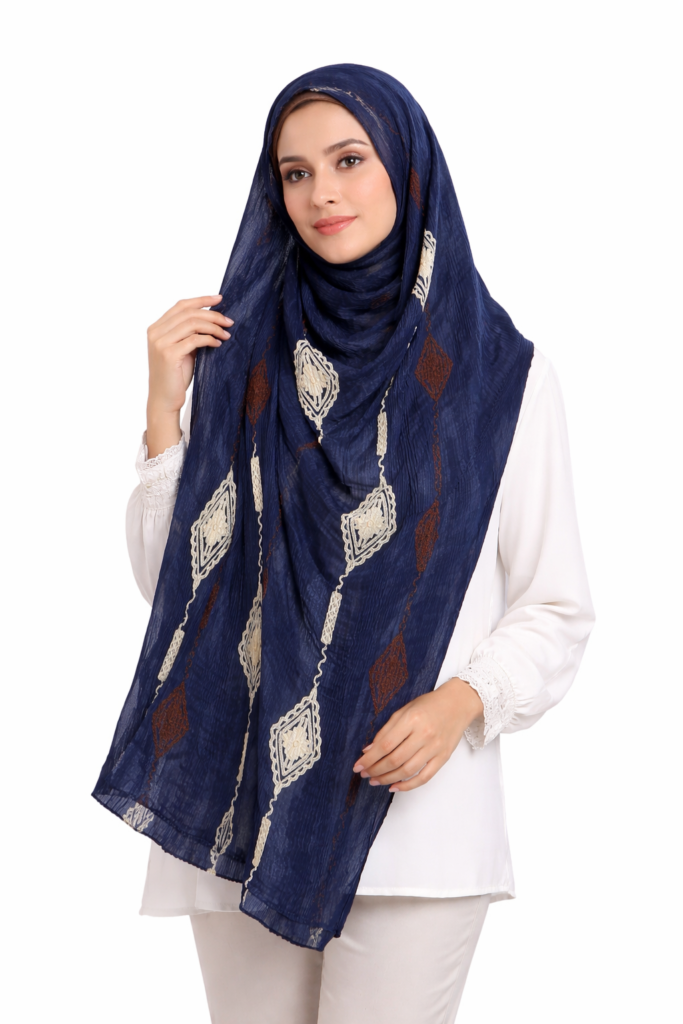 Embroidered Crinkle Cotton Hijab - Diamond Motif