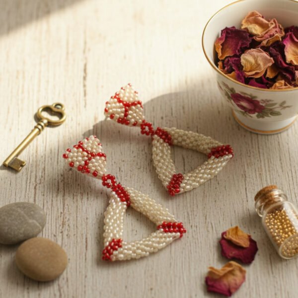 InShot_20251212_200256026 Handcrafted Crimson Geo Bead Triangle Drop Earrings - Cwen Collection