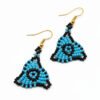 Handcrafted Geo Bead Triangle Drop Earrings, Blue and Black, Artisan-made, Dangle style