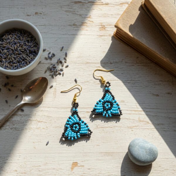 Aquageo Handcrafted Bead Drop Earring - Blue & Black Geo Triangle