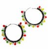 Vibrant Carnival bead hoop earrings featuring a multicolor mix of seed beads on a gold-toned hoop background.