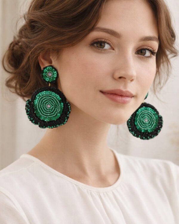 Sophia Earring 01 4-5 Handmade Crochet Bead Sequin Earrings - Sophia Teal & Black