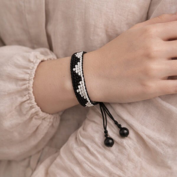 Zen Wave Woven Bracelet - Black & White Adjustable | Cwen Collection