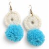 02 4-5 Cloudy Puff White Crochet Dangle Earrings with light blue pom-poms by Cwen Collection.