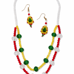 Citrus Bloom Crystal Necklace and earring set with yellow and green beads, handmade for pre-teens, displayed on a white background.