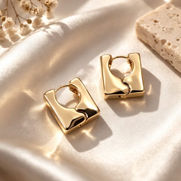 Luxe Cubes Gold Earrings | Anti-Tarnish Square Hoops