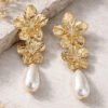 Gold Petal Drops Earring | Elegant Flower and Pearl Jewelry
