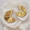 Sunray Studs Gold Earrings | Anti-Tarnish Fan Textured Jewelry