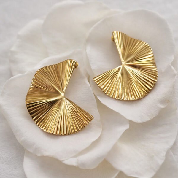 Sunray Studs Gold Earrings | Anti-Tarnish Fan Textured Jewelry