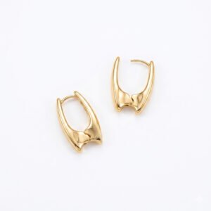 A pair of gold Urbane Hoops from the Cwen Collection featuring a sculpted U-shaped geometric design and a secure latch closure on a white background.