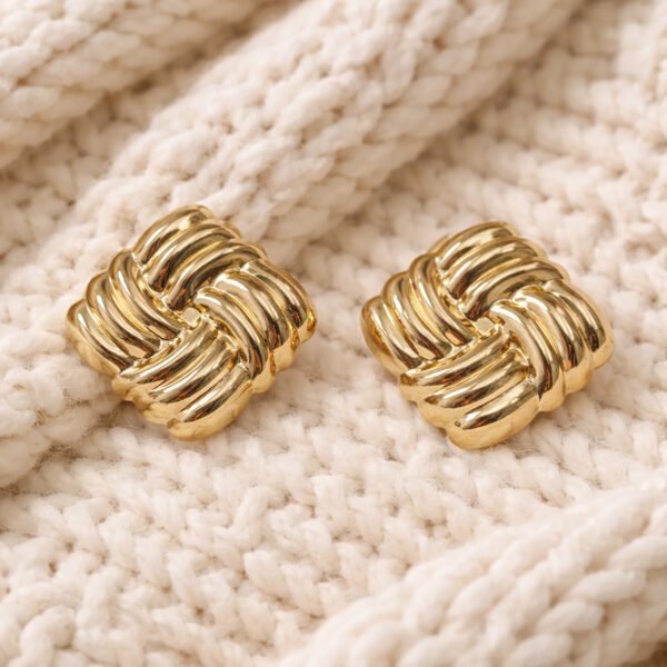 Woven Studs 02 4-4 Woven Studs Gold Earrings | Anti-Tarnish Knot Textured Jewelry