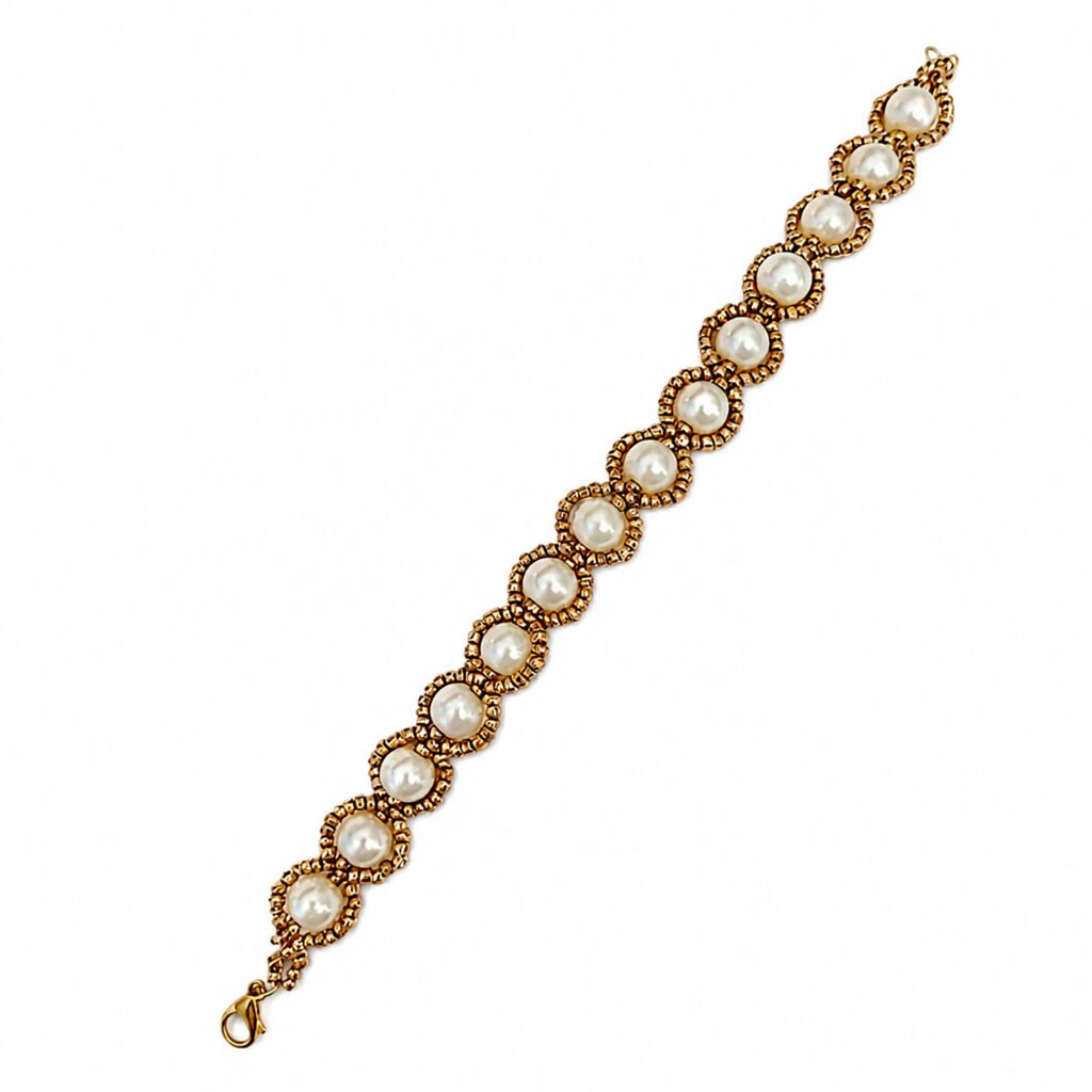 Golden Halo Pearl Bracelet | Handcrafted Elegant Beaded Jewelry