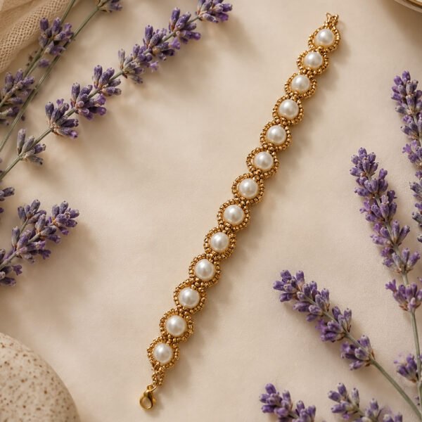 Golden Halo Pearl Bracelet | Handcrafted Elegant Beaded Jewelry