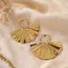 Ribbed Arcs Gold Plated Earrings – Sculpted Fan Geometric Drops